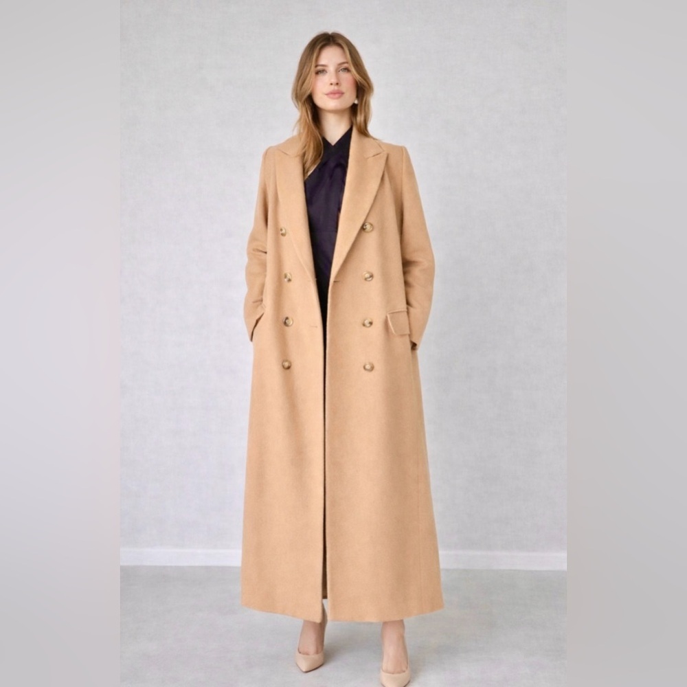 Pierre Cardin Wool Silk-Lined Oversized Double-Breasted Coat Outerwear